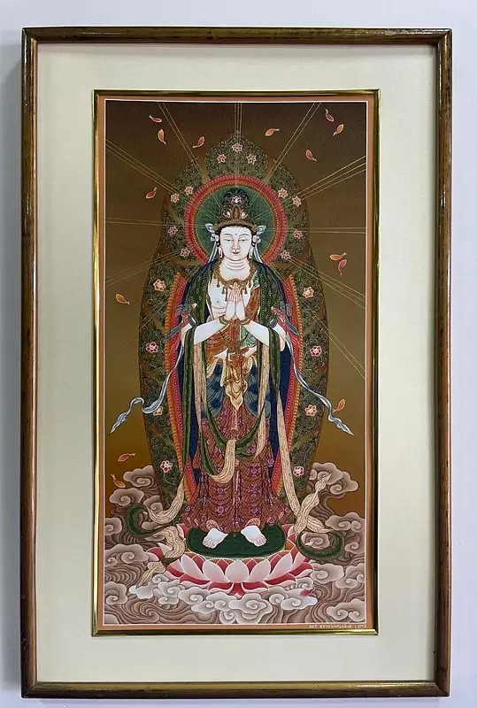 Clasped Hands Japanese Style Bodhisattva/Kannon, Goddess of Mercy, Lord of Compassion (Brocadeless Thangka)