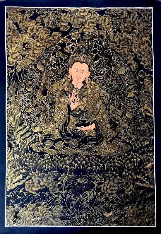 Guru Rinpoche Kalo Sunaulo  (Golden Black)with Kutuk Thangka (Brocadeless Thangka)