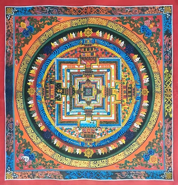 Sunaulo (Golden) Colorful Kalachakra Mandala Thangka (Brocadeless Thangka)
