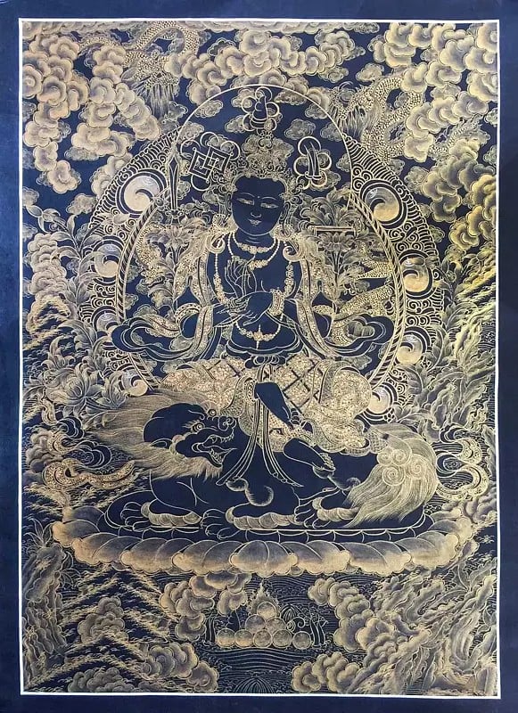 Samatabhadra Thangka (Golden Black) (Brocadeless Thangka)