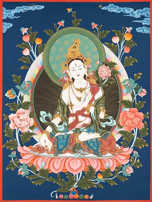 White Tara Thangka (Brocadeless Thangka)