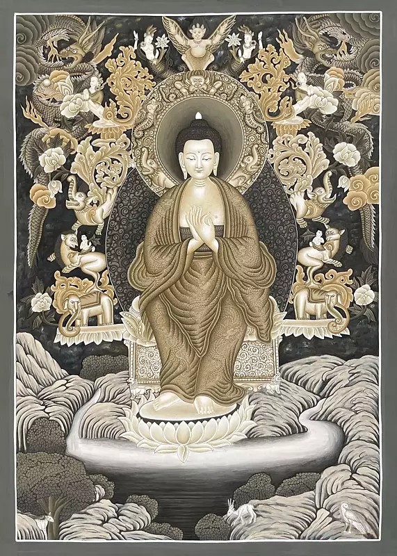 Maitreya Thangka(B & W) (Brocadeless Thangka)