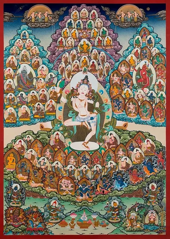 Machig Labdron Lineage for chod practice (Brocadeless Thangka)