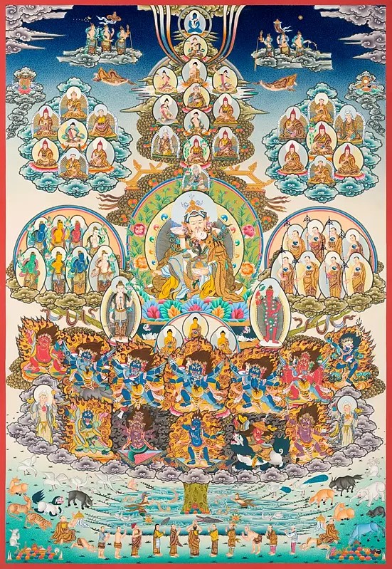 Guru Rinpoche Lineage Tree Thangka (Brocadeless Thangka)