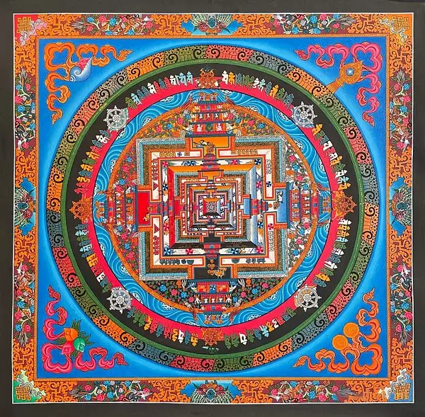 Dragon Border Kalachakra Mandala (Brocadeless Thangka)