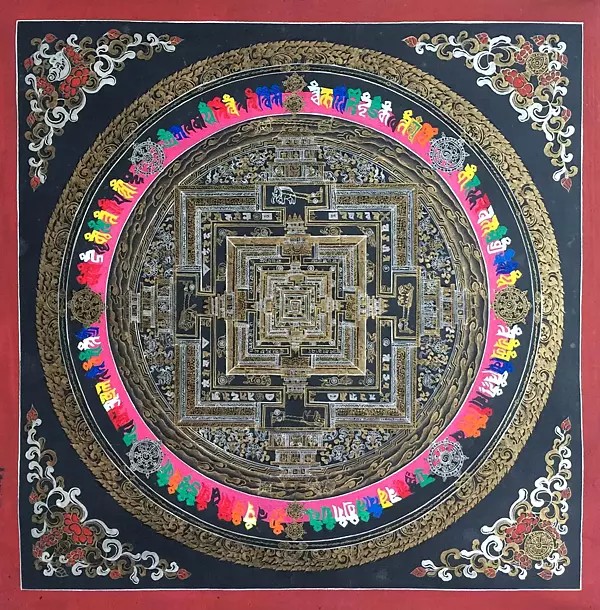 Kalachakra Mandala Thangka with Mantra Colored (Brocadeless Thangka)