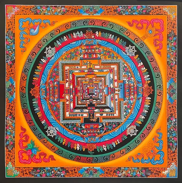 Dragon Bordered Kalachakra Mandala (Brocadeless Thangka)