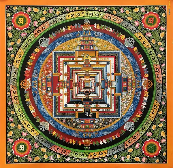 Masterpiece Kalachakra Mandala in Pure 24 carat gold (Brocadeless Thangka)