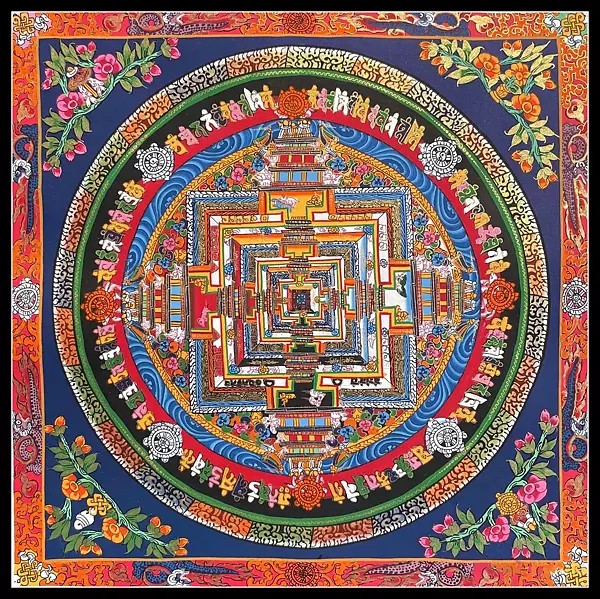 Kalachakra Mandala with Border (Brocadeless Thangka)