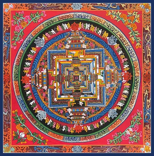 Kalachakra Mandala with Border (Brocadeless Thangka)