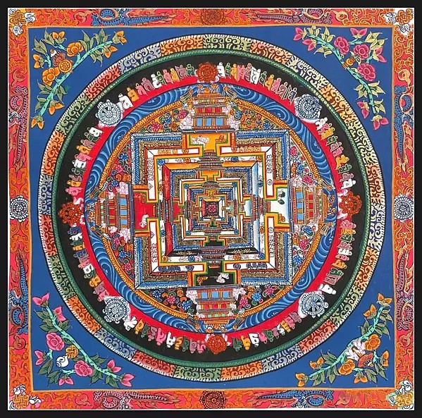 Kalachakra Mandala with Border (Brocadeless Thangka)