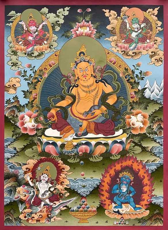 Pancha/Five Dzambala or jambala Thangka (Brocadeless Thangka)