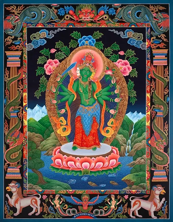 Lokeshvara Thangka Popularly known as Avalokiteshvara or Chenrezig Thangka (Brocadeless Thangka)