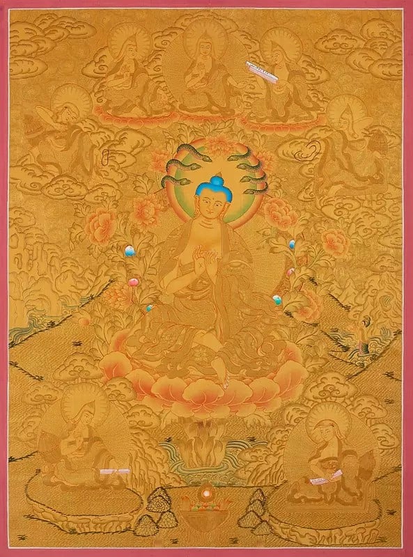 Arya Nagarjuna in All Gold Style Thangka Painting (Brocadeless Thangka)