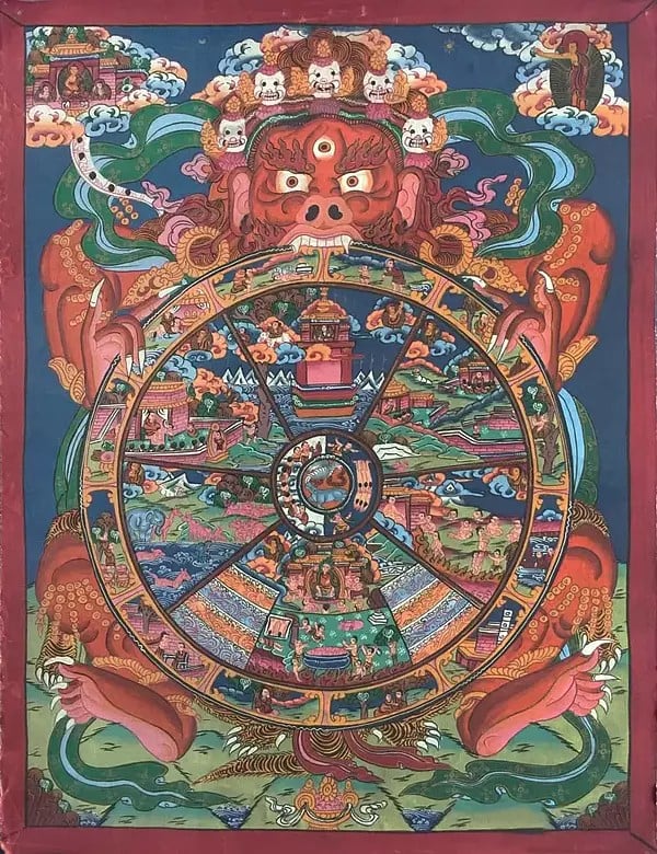 Wheel of Life Thangka Painting (Brocadeless Thangka)