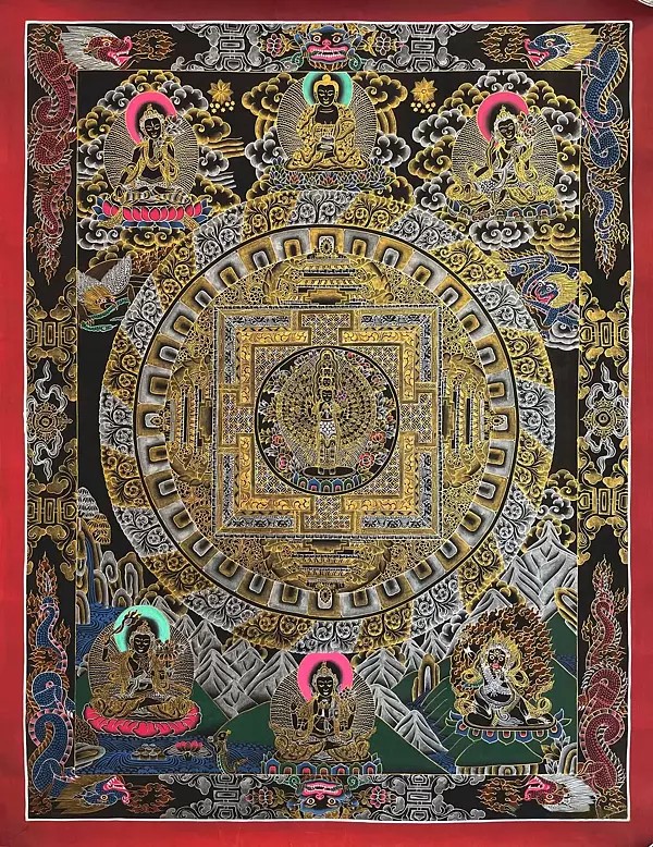 Black Lokeshvara Mandala Thangka (Brocadeless Thangka)