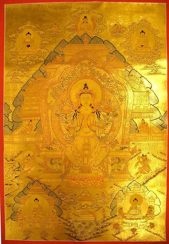 Big Golden Maitreya Thangka (Brocadeless Thangka)