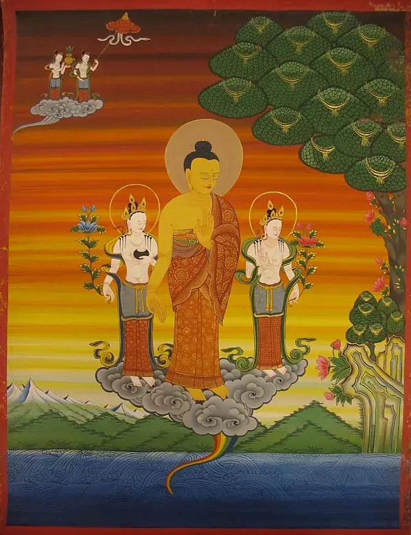 Standing Buddha with Boddhisattvas (Brocadeless Thangka)