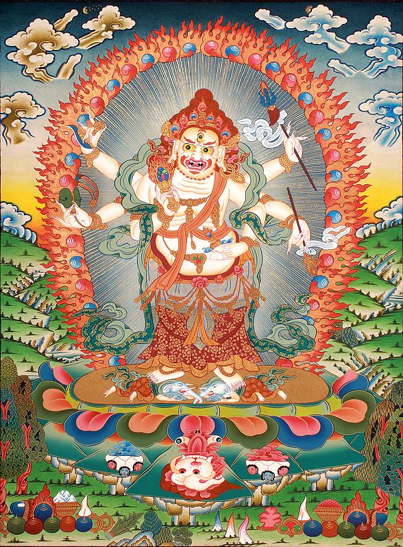 Fine Quality White Mahakala - Tibetan Buddhist Deity of Wealth and Prosperity