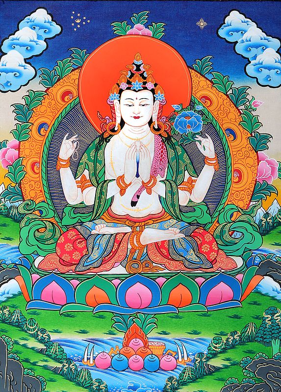 Tibetan Buddhist Chenrezig - The Four-Armed Avalokiteshvara