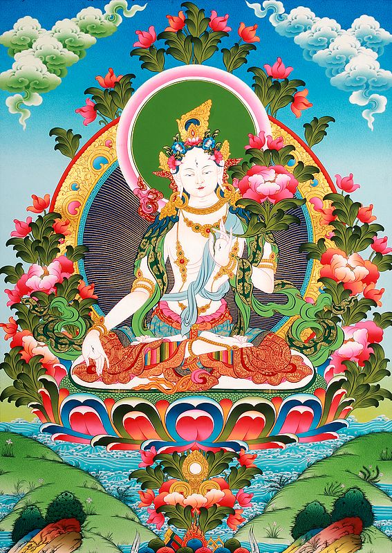 Superfine Tibetan Buddhist Goddess White Tara - The All-Embracing Compassionate Vision