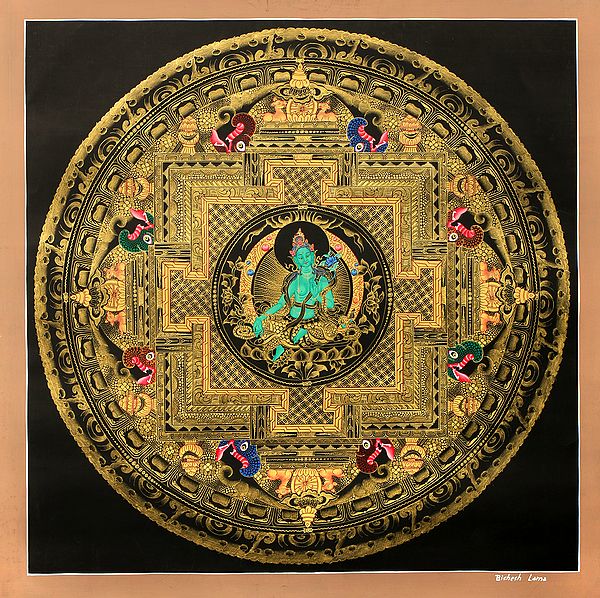 Goddess Green Tara Fine Quality Mandala - Tibetan Buddhist Brocadeless Thangka