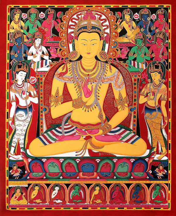 Tibetan Buddhist Dhyani Buddha Ratnasambhava - Brocadeless Thangka