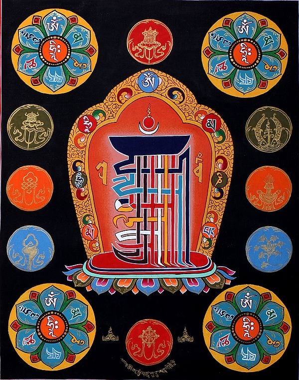The Ten Syllables of Tibetan Buddhist Kalachakra Mantra - Thangka Without Brocade