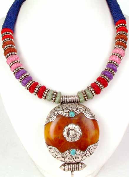 Amber Dust Necklace with Multi Color Chord