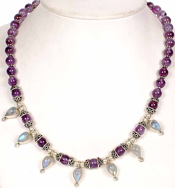 Amethyst Necklace with Rainbow Moonstone