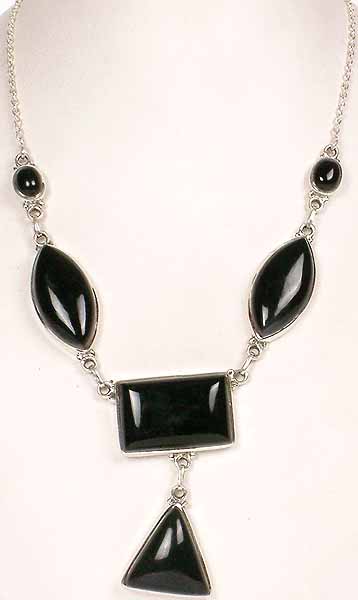 Black Onyx Necklace with Dangling Triangle