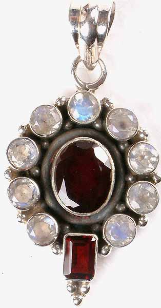 Faceted Garnet and Rainbow Moonstone Pendant