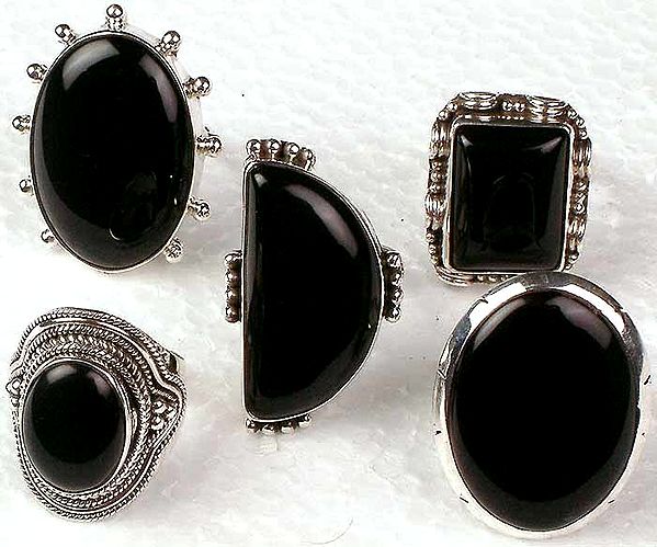 Lot of 5 Black Onyx Rings
