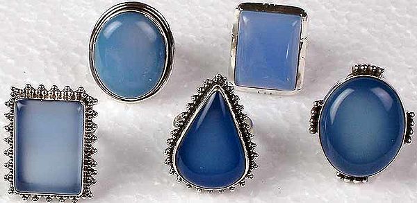 Lot of 5 Chalcedony Rings