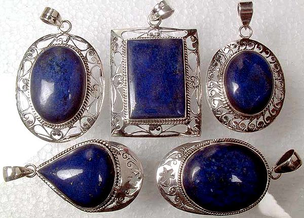 Lot of Five Lapis Lazuli Pendants with Lattice Work