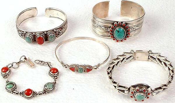 Lot of Five Turquoise Coral Bracelets