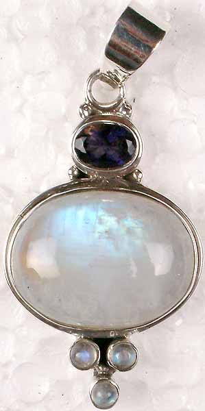 Pendant of Rainbow Moonstone with Iolite