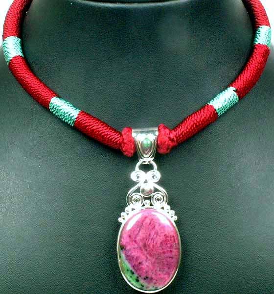 Ruby Zoisite Necklace with Twin-Colored Matching Thread