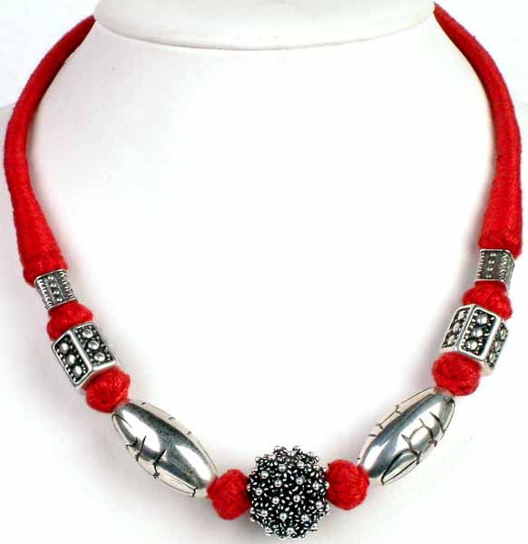 Sterling Necklace with Red Colored Thread