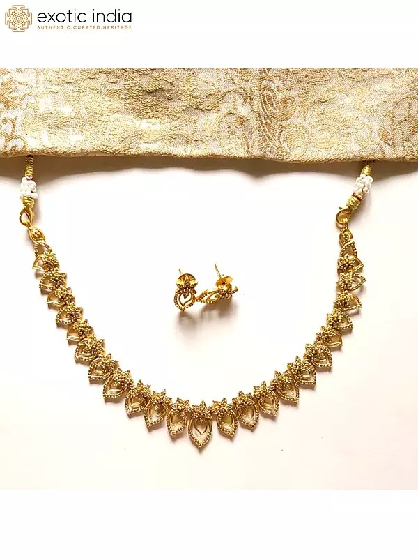 Brass Attractive White Flower Mango Necklace with Earrings