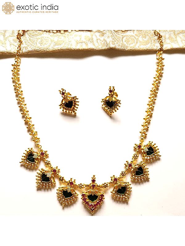 Brass Green Leaves Jewelry with Beautiful Earrings