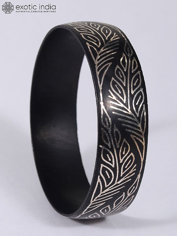 2" Small Attractive Floral Design Bracelet | Bidri Artwork | Gunmetal With Real Silver