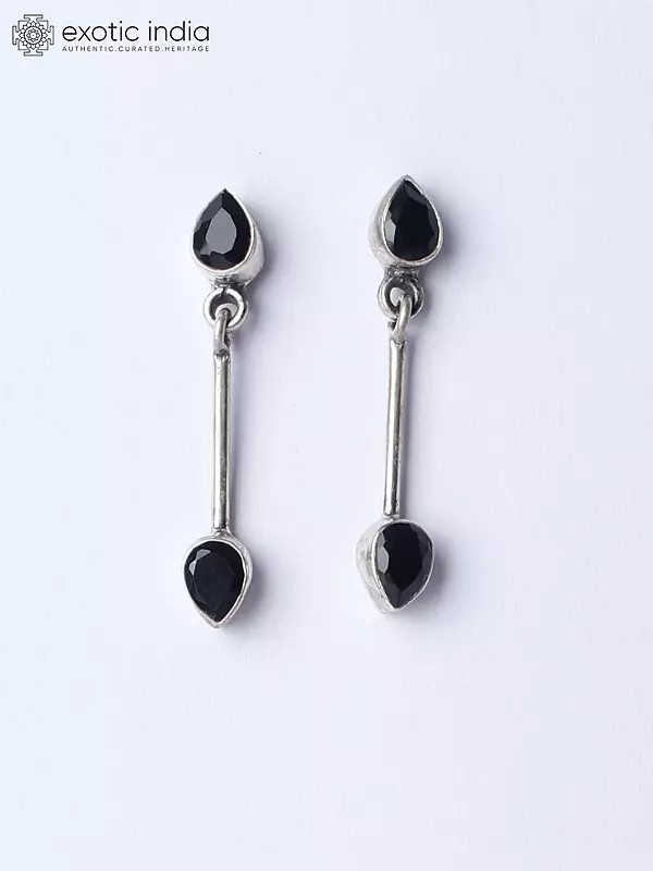 Sterling Silver Earrings with Teardrop Shaped Black Onyx