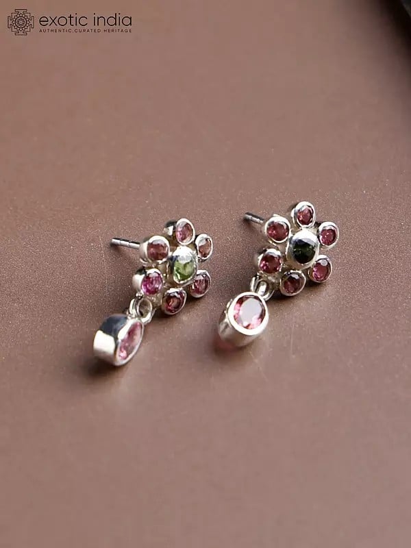 Sterling Silver Small Earrings with Faceted Tourmalines