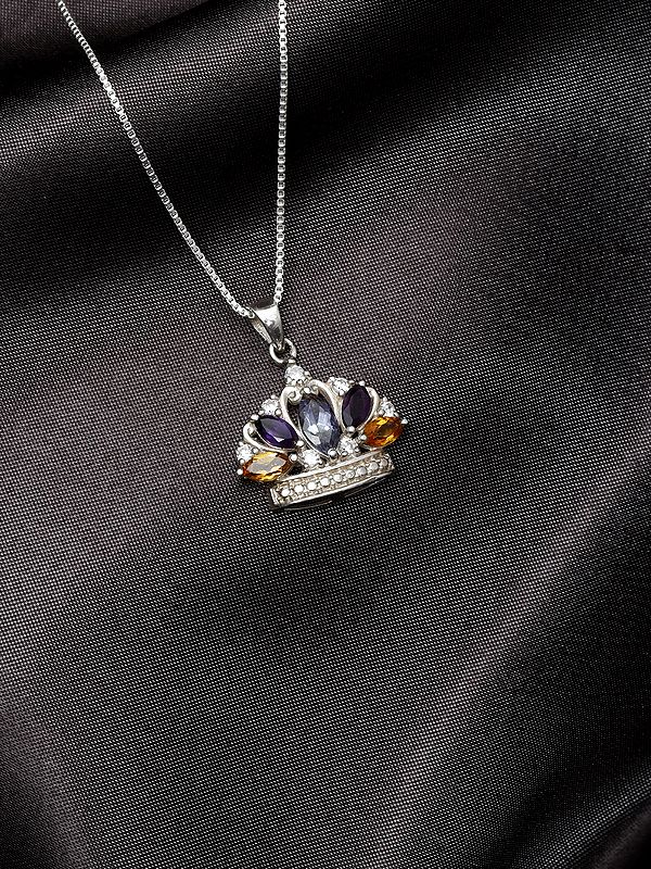 Crown Design Pendant with Faceted Gemstones