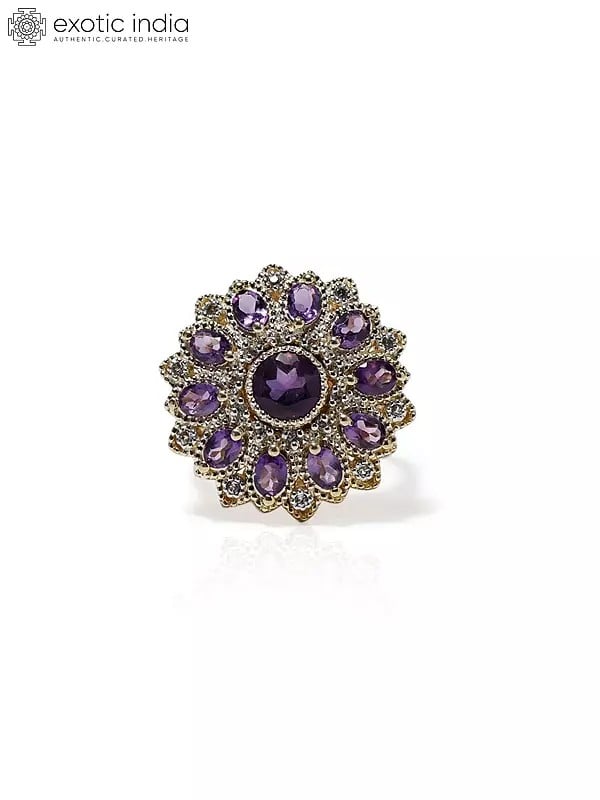Beautiful Floral Design Amethyst Gemstone Ring