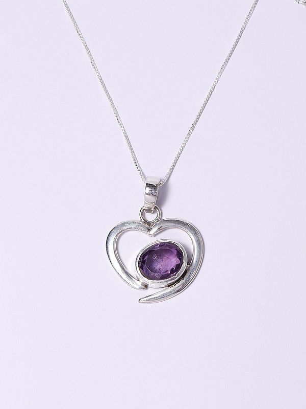 Heart Shape Sterling Silver Pendant with Amethyst Gemstone