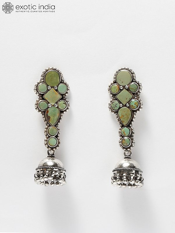 Sterling Silver Jhumki Earrings with Tibetan Turquoise