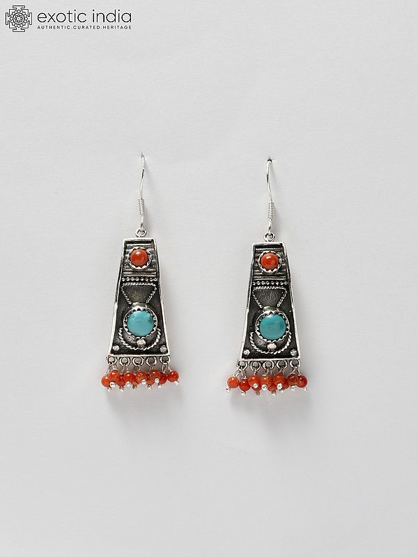 Coral and Turquoise Sterling Silver Earrings