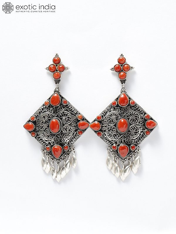 Sterling Silver Filigree Earrings with Coral